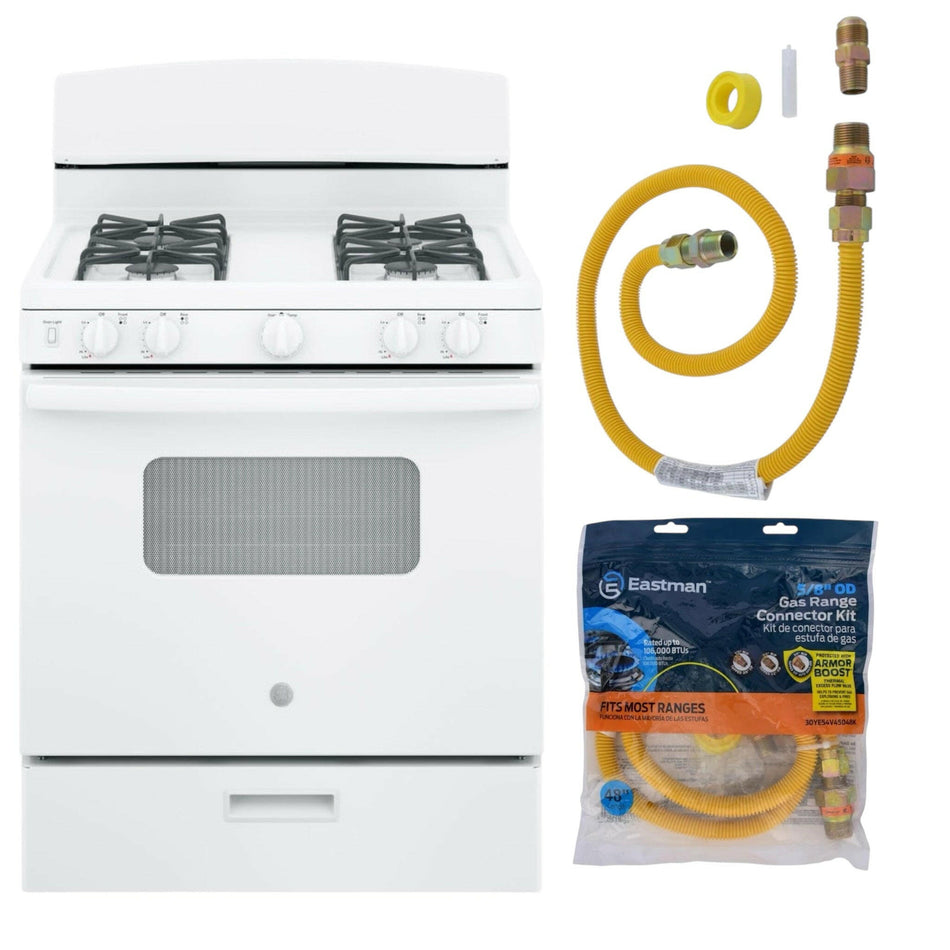 Cocina a gas blanca GE con kit de instalación