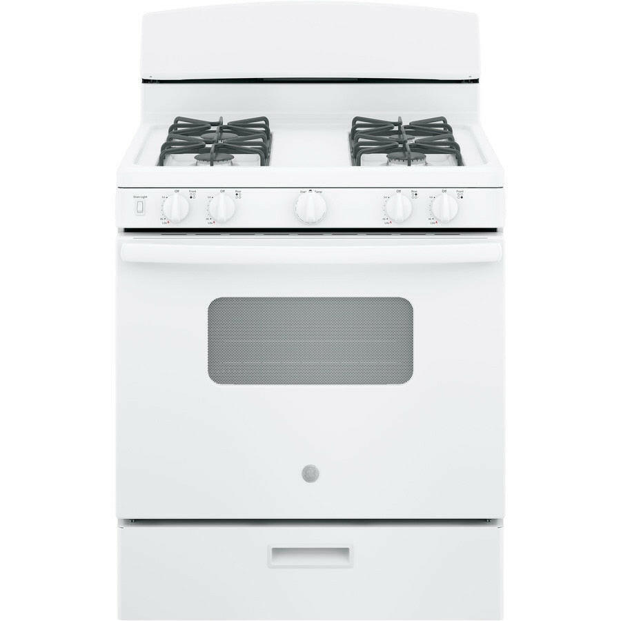 Cocina a gas blanca GE con línea de gas para instalación