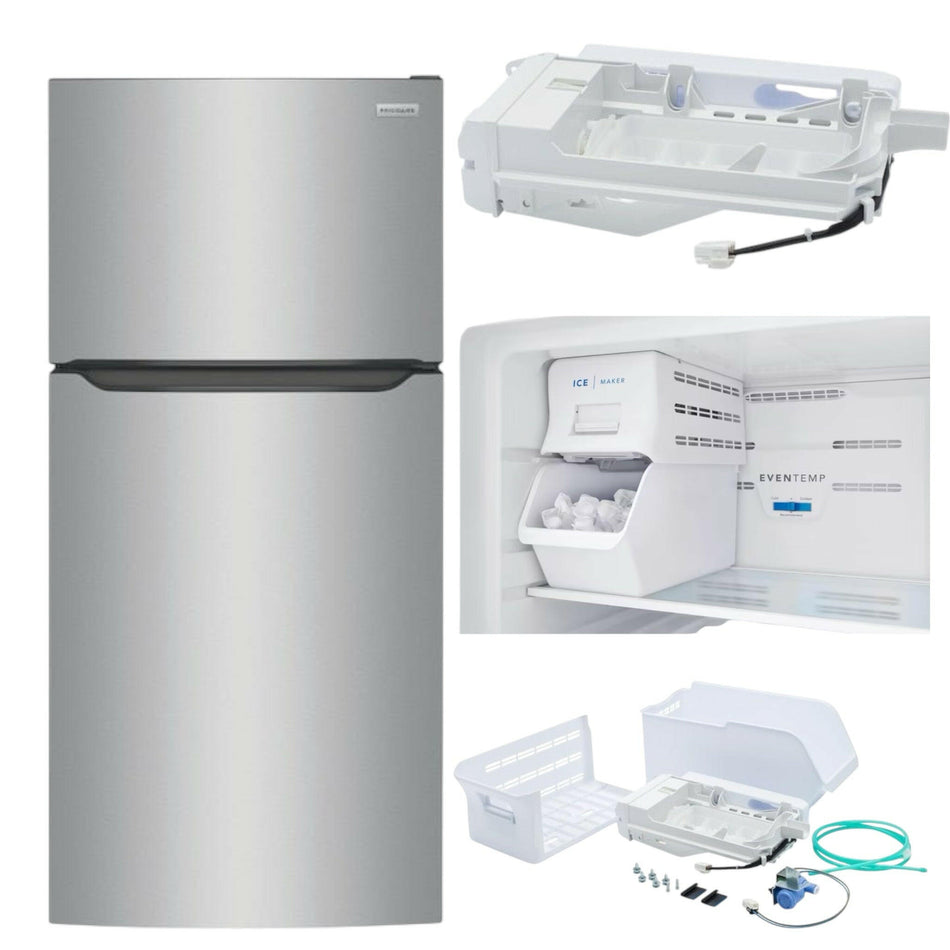 Frigidaire 18.3-cu ft Top-Freezer Glass Shelf Refrigerator (Stainless Steel) with Ice Maker Bundle