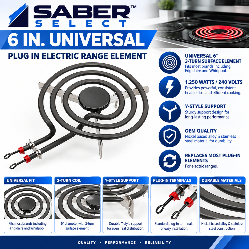 SABRE SELECT Elemento de cocina eléctrica de enchufe universal de 6 pulgadas