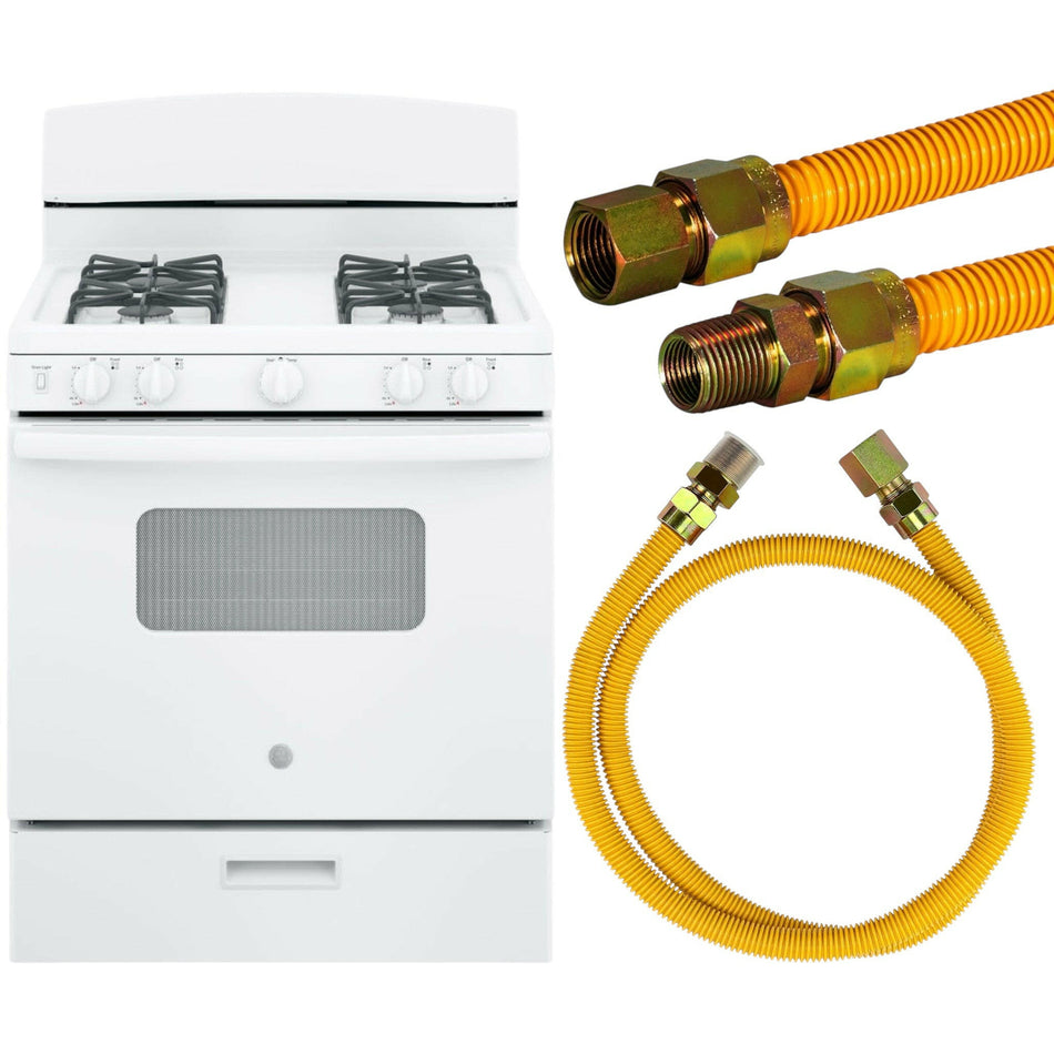 Cocina a gas blanca GE con línea de gas para instalación