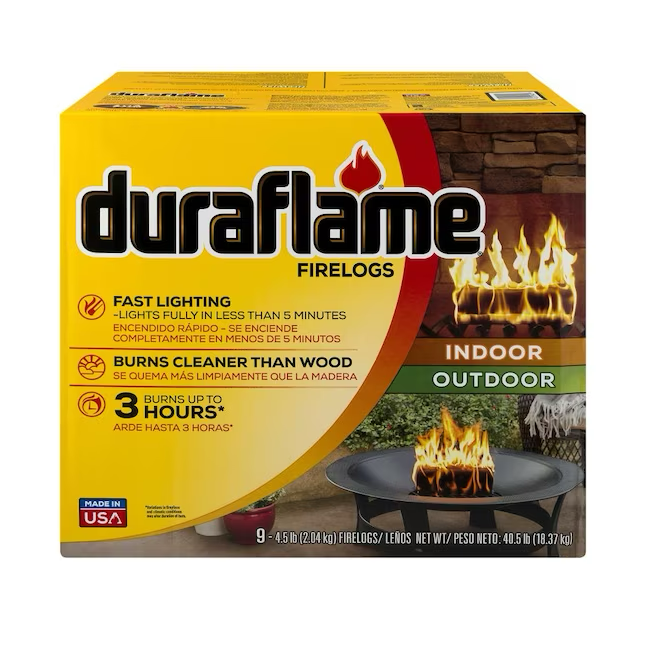 Duraflame Leños para fuego para interiores y exteriores de 4.5 lb (paquete de 9)