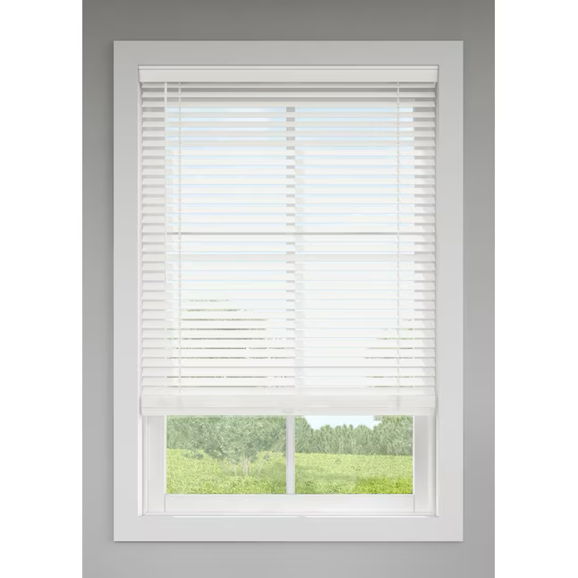 LEVOLOR Trim+Go 2-in Slat Width 27-in x 64-in Cordless White Faux Wood Room Darkening Horizontal Blinds