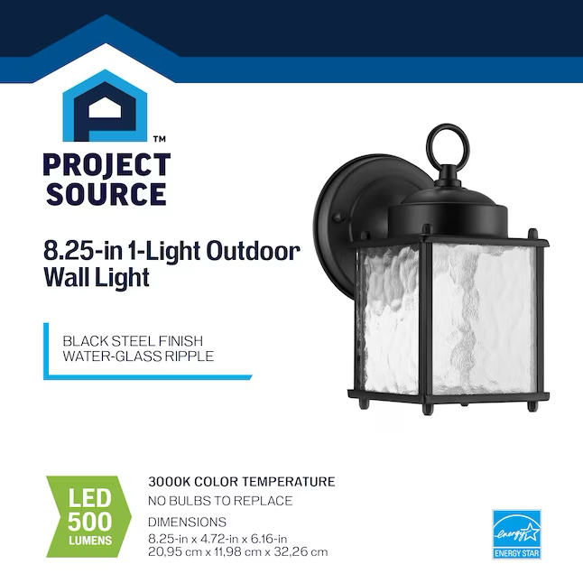 Project Source Wall Lantern 1-Light 8.25-in Black Integrated Outdoor Wall Light