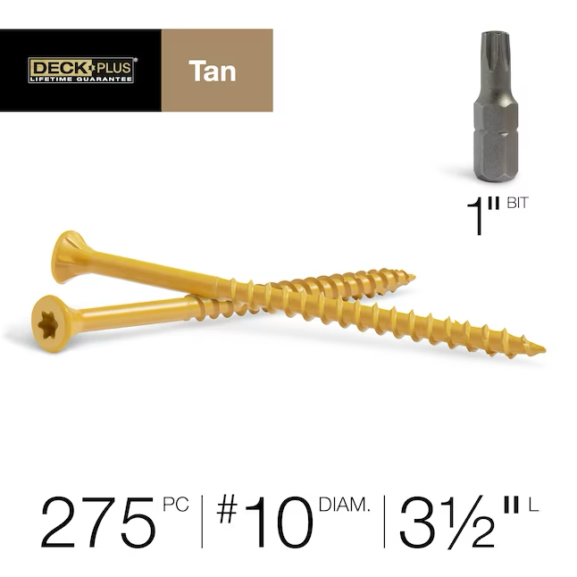 Deck Plus Tornillos para terrazas de madera a madera #10 x 3-1/2 pulgadas (275 por caja)