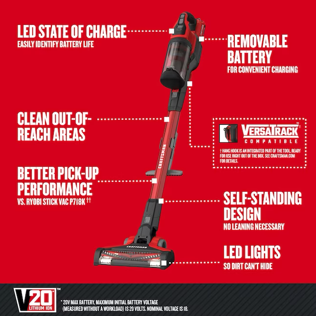 Aspiradora vertical inalámbrica para mascotas CRAFTSMAN V20 de 20 voltios