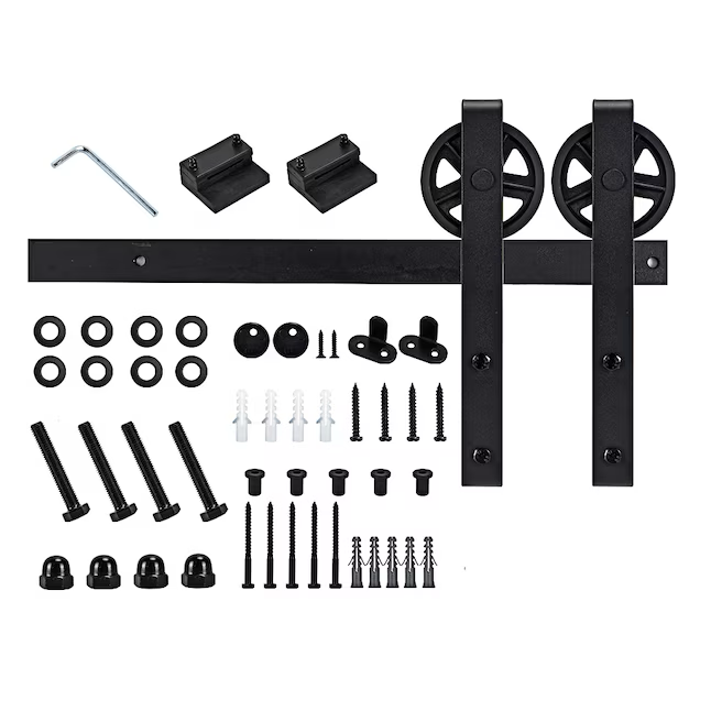 RELIABILT Kit de herrajes para puerta de granero con rueda de carro para interior, color negro mate, 78 pulgadas