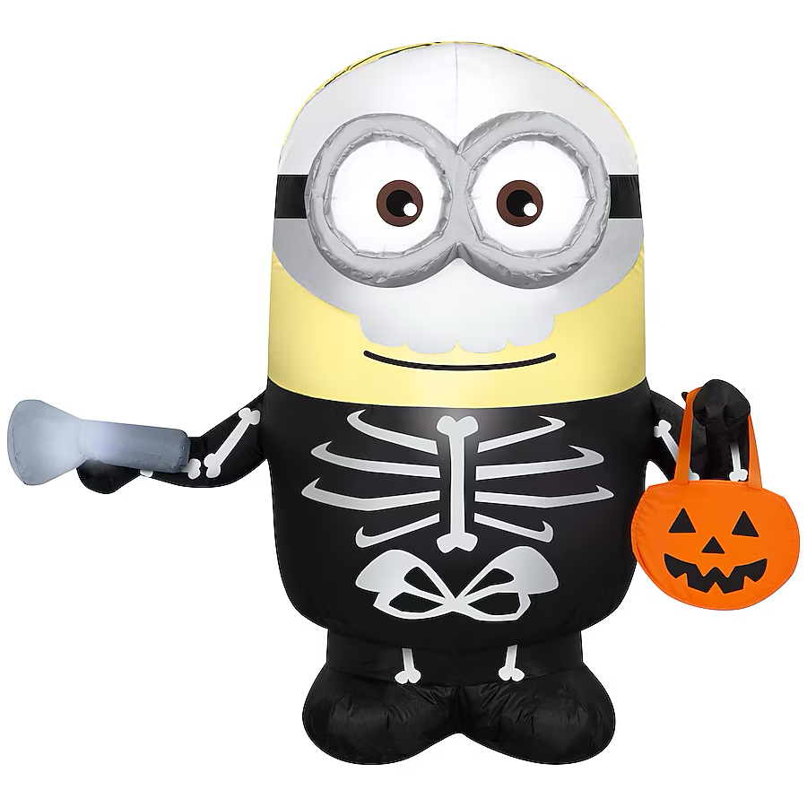 Universelles, aufblasbares LED-Minion-Kostüm „Dave im Skelett“, 91 cm
