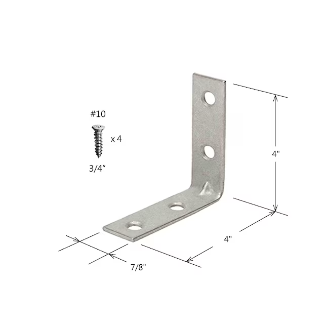 RELIABILT 4-in x 0.875-in x 4-in Galvanized Steel Corner Brace (4-Pack)