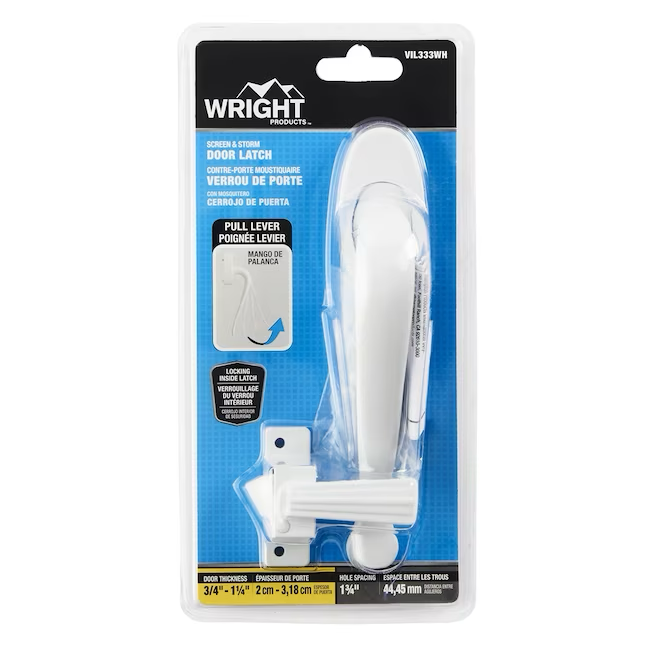 WRIGHT PRODUCTS 2,25 Zoll verstellbarer weißer Türgriffsatz aus Druckgussmetall für Fliegengitter/Sturmtüren, Hardware-Kit
