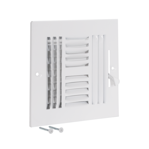 EZ-FLO 6 Zoll x 6 Zoll (Kanalgröße) 4-Wege-Wand-/Deckenregister aus Stahl, Weiß