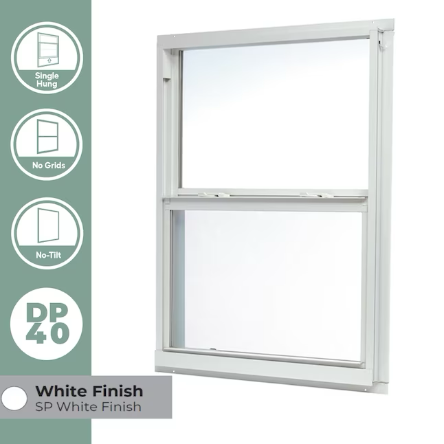 RELIABILT Serie 46000 Nueva construcción 31-1/2 pulgadas x 35-1/2 pulgadas x 2-5/8 pulgadas Jamba Aluminio blanco Low-e Ventana de suspensión simple Media pantalla incluida