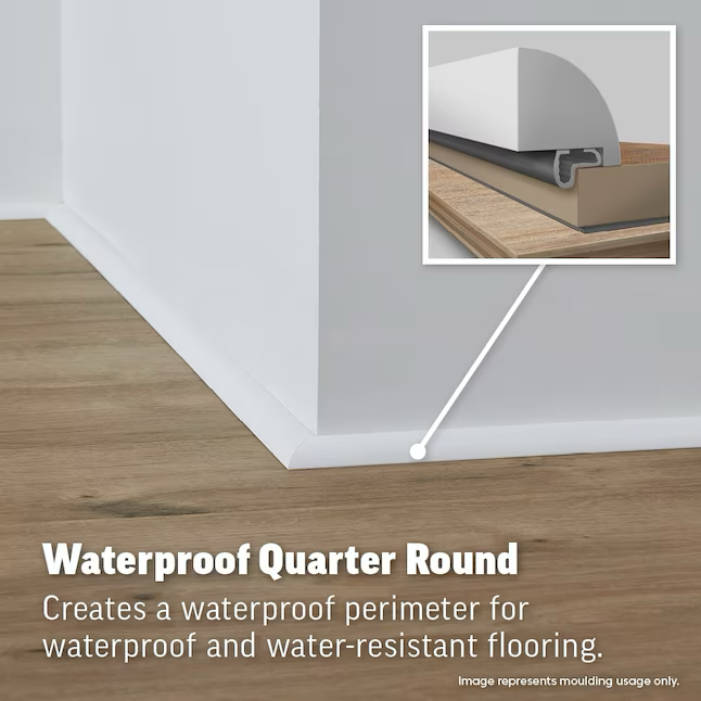 Fuente del proyecto Para uso con tecnología WetProtect Vinilo cuarto redondo blanco de 0,75 pulgadas de alto x 0,75 pulgadas de ancho x 94,5 pulgadas de largo
