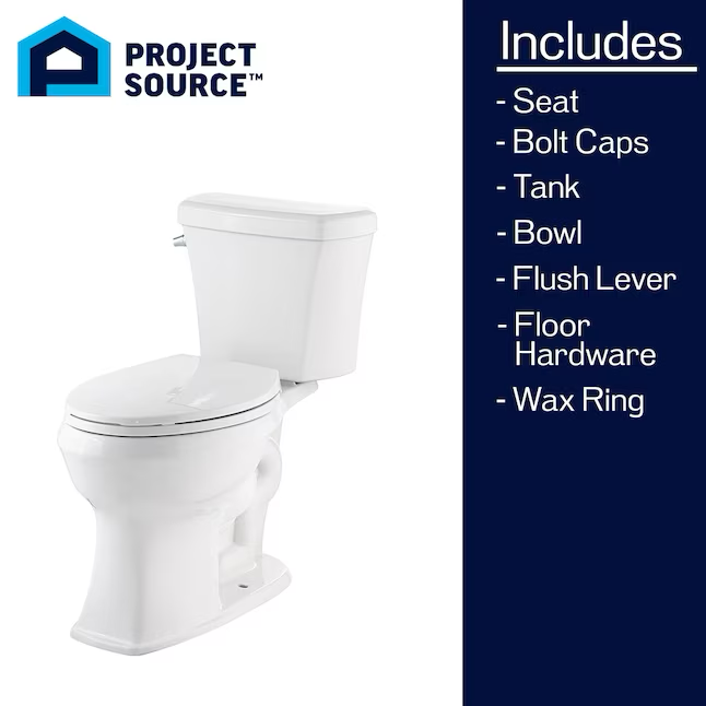 Project Source Danville White Elongated Chair Height 2-piece WaterSense Toilet 10-in Rough-In 1.28-GPF