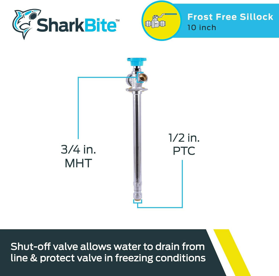 SharkBite SB Sillcock 1/2 pulg. x 3/4 pulg. MHT x 10 pulg. Libre de escarcha
