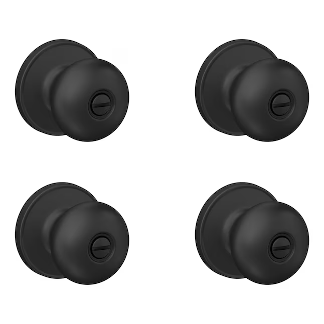 Home Front by Schlage Marwood - Pomo para puerta de privacidad para interior de cama/baño, color negro mate, paquete múltiple (paquete de 4)