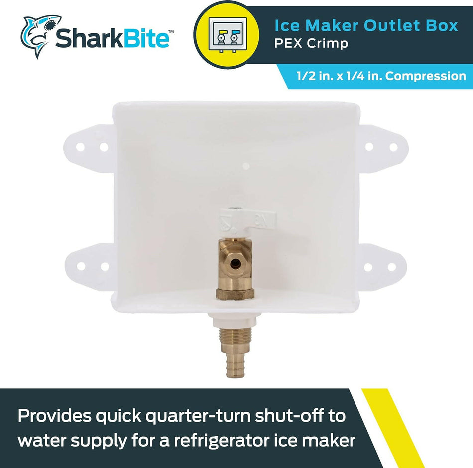 SharkBite Caja de salida para máquina de hacer hielo de compresión de latón PEX de 1/2 pulg. x 1/4 pulg.