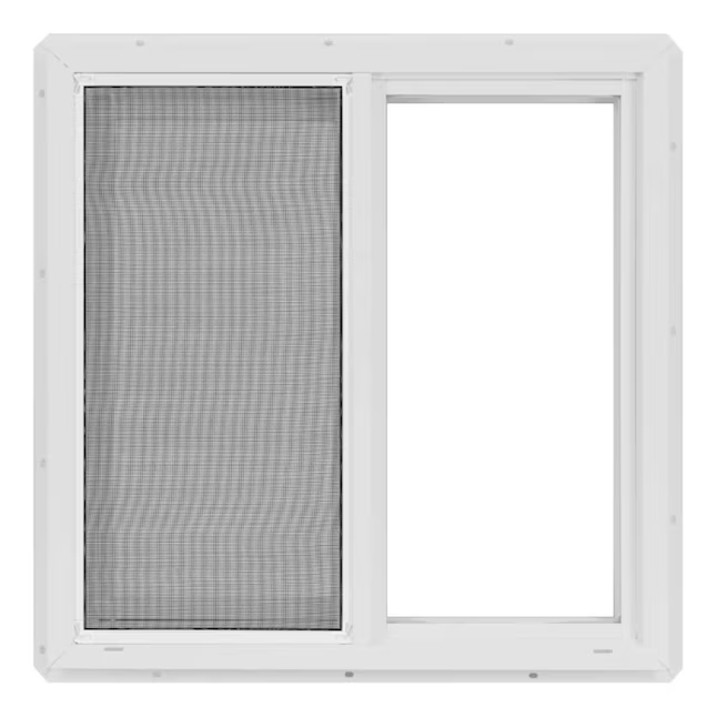 Project Source Serie 10001 Jamba de 23-1/2 x 23-1/2 x 3 pulgadas Ventana corrediza blanca de vinilo operable a la izquierda Media pantalla incluida