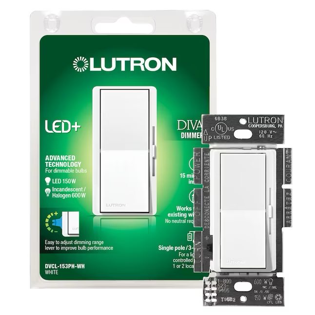 Lutron Diva - Regulador de intensidad de luz LED unipolar/3 vías, color blanco