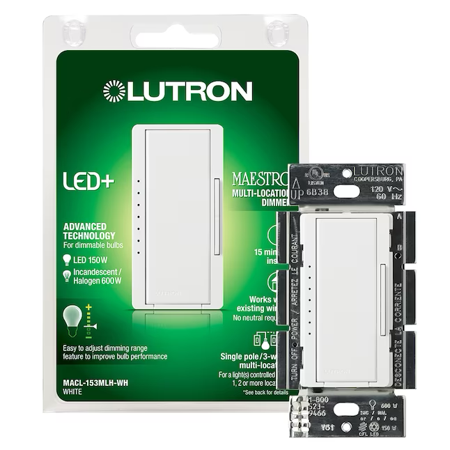 Lutron Maestro interruptor de atenuación de luz basculante LED unipolar/3 vías, blanco