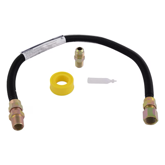Eastman Kit de instalación de electrodomésticos de gas de acero inoxidable con entrada Fip de 24 pulgadas y 1/2 pulgadas x salida Mip de 3/8 pulgadas 