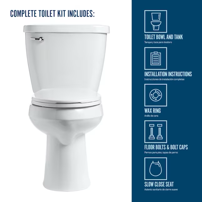 Mansfield Summit White Elongated Chair Height 2-piece WaterSense Soft Close Toilet 12-in Rough-In 1.28-GPF