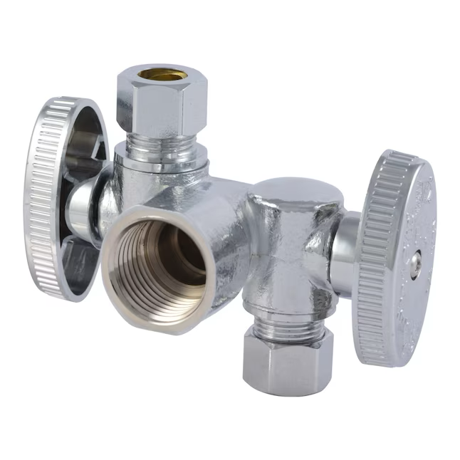 SharkBite 1/2 in. FIP x 3/8 in. Compression x 3/8 in. Compression Iron Pipe Dual Shut-off