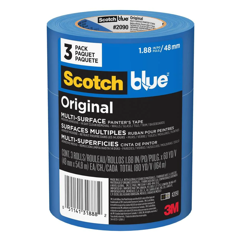 3M Scotch Painters Masking Tape, 2 Zoll x 60 Yards, 3 Zoll Kern, Blau, (3er-Pack)