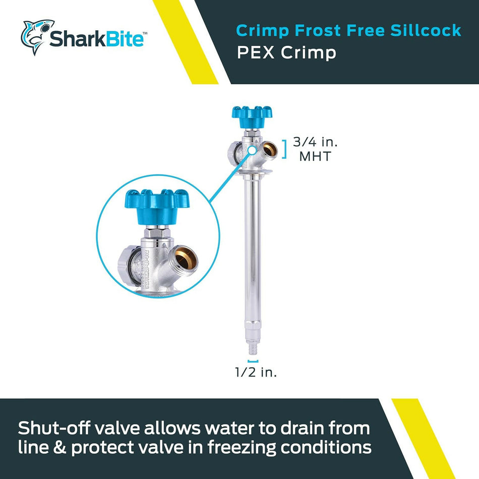 SharkBite 1/2 pulg. x 3/4 pulg. Grifo de latón MHT engarzado sin escarcha (8 pulg. De largo)