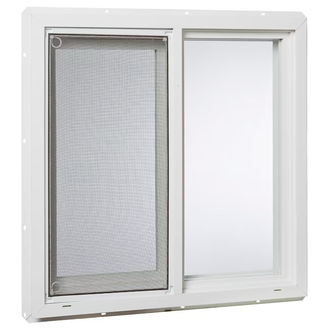 Project Source Serie 10001 Jamba de 23-1/2 x 23-1/2 x 3 pulgadas Ventana corrediza blanca de vinilo operable a la izquierda Media pantalla incluida
