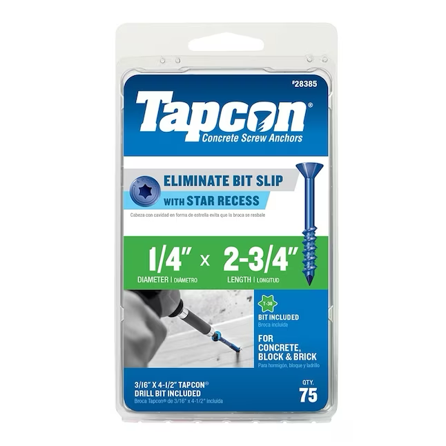 Anclajes para hormigón Tapcon de 1/4 x 2-3/4 pulgadas (paquete de 75)