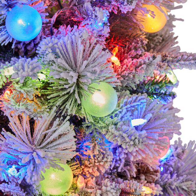 GE 7.5-ft Flocked Candlewood Pine Pre-lit LED Artificial Christmas Tree