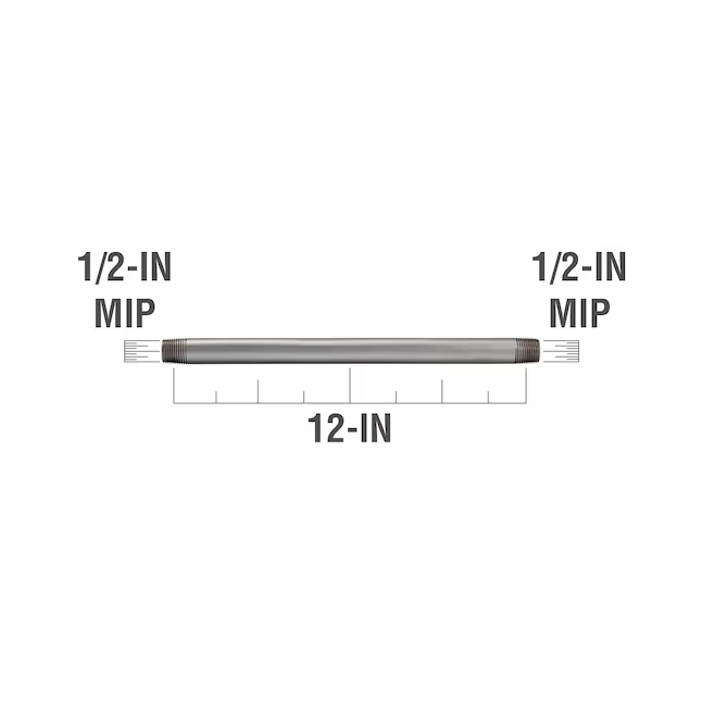 RELIABILT 1/2 Zoll x 12 Zoll verzinkter Nippel