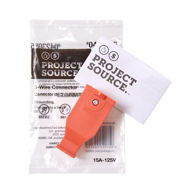 Project Source 15 Ampere 125 Volt NEMA 5-15r 3-adriger Erdungsstecker für allgemeine Anwendungen, gerader Stecker, orange