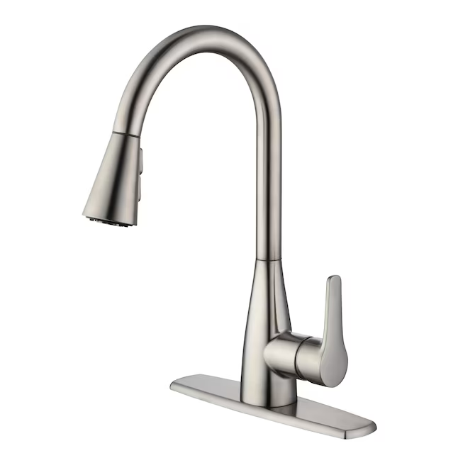 Project Source Ellesburg Grifo de cocina abatible monomando de acero inoxidable con placa de cubierta 