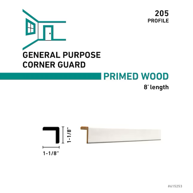 Protector de esquina exterior de madera maciza blanca RELIABILT de 1,125 x 96 pulgadas