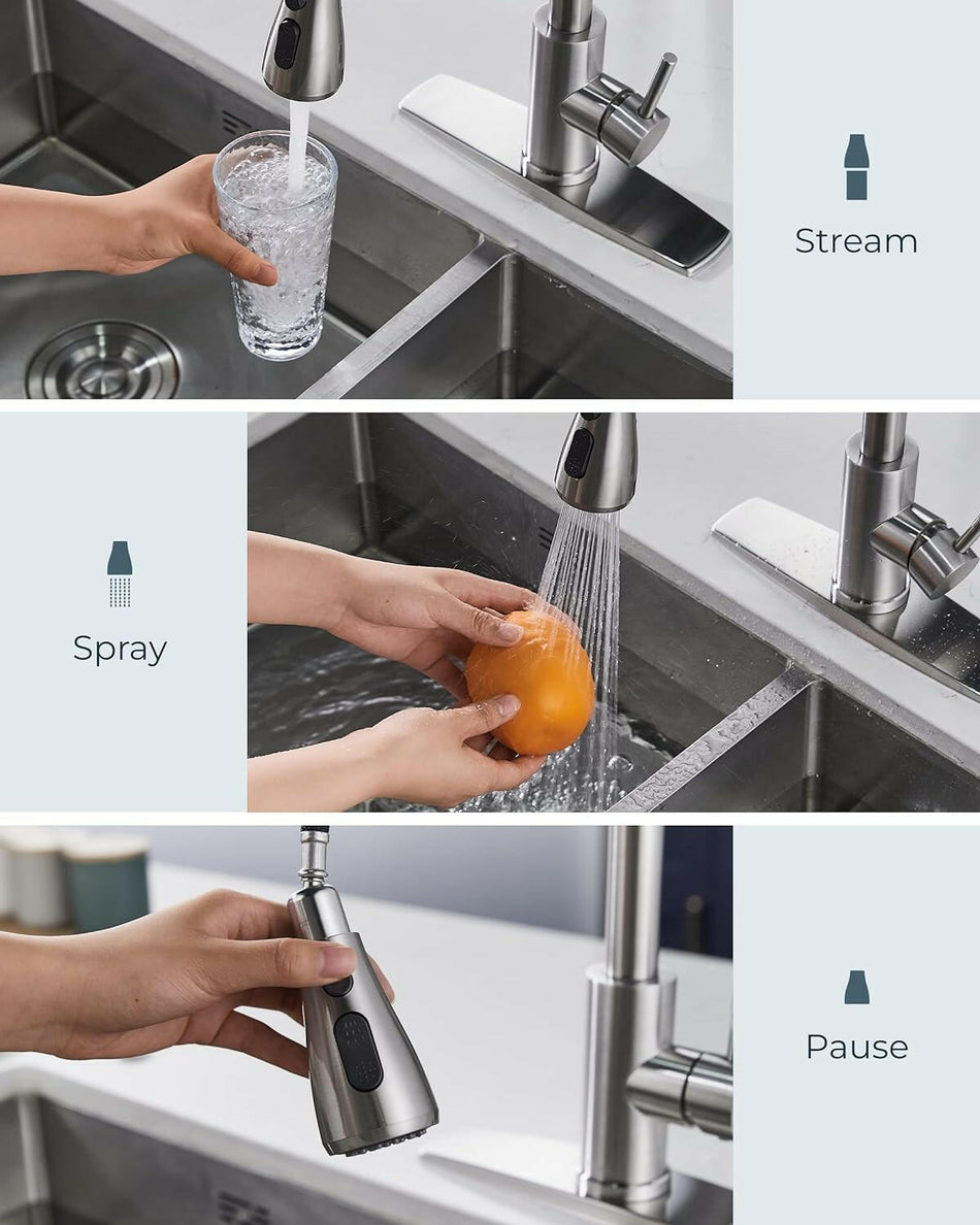 FORIOUS Brushed Nickel Kitchen Faucet with Pull Down Sprayer