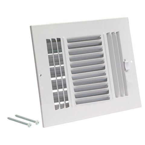 EZ-FLO 8 Zoll x 4 Zoll (Kanalgröße) 3-Wege-Wand-/Deckenregister aus Stahl, Weiß