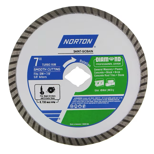 Hoja de sierra de diamante Norton con borde turbo húmedo/seco de 7 pulgadas