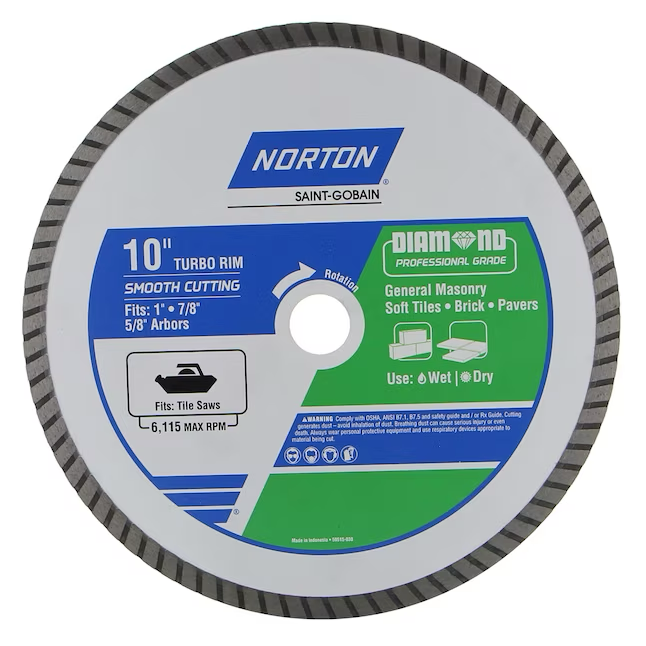 Hoja de sierra de diamante Norton con borde turbo húmedo/seco de 10 pulgadas 
