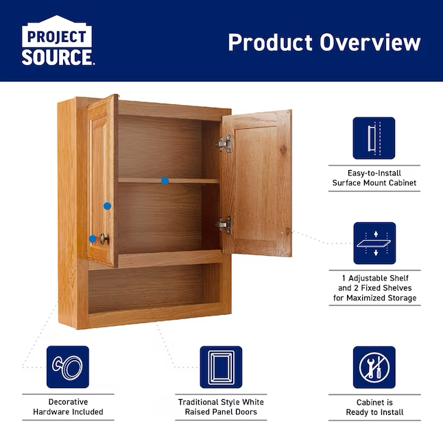 Project Source Gabinete de pared para baño de roble de 23,25 x 28 x 7 pulgadas