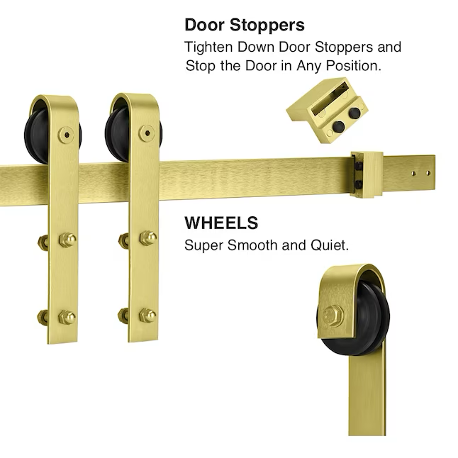 Kit de herrajes para puerta de granero con correa en J para interiores en color dorado suave RELIABILT de 78 pulgadas