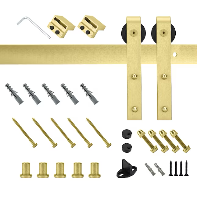 Kit de herrajes para puerta de granero con correa en J para interiores en color dorado suave RELIABILT de 78 pulgadas