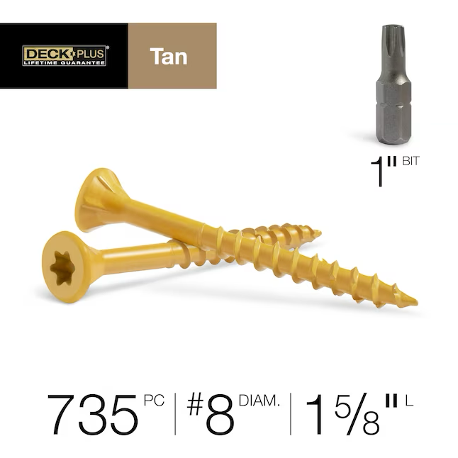 Deck Plus Tornillos para terrazas de madera a madera #8 x 1-5/8 pulgadas (735 por caja)