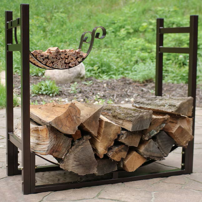 Estante para leña de acero Sunnydaze Decor de 30 x 33 x 13 pulgadas, capacidad para tres cuartos de cuerda