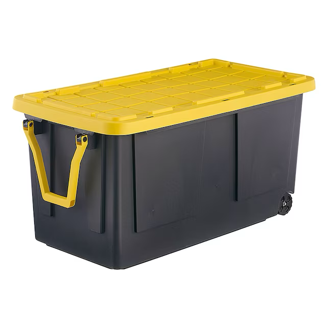 Project Source Commander Bolsa con ruedas extragrande de 75 galones (300 cuartos), negra y amarilla, resistente, con tapa a presión estándar