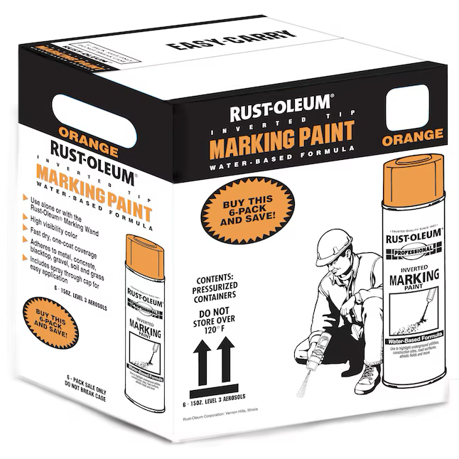 Rust-Oleum Professional, paquete de 6 pinturas para marcar a base de agua, color naranja fluorescente (lata en aerosol) 