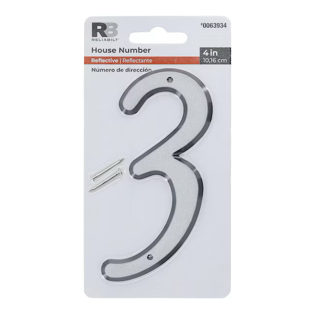 RELIABILT 4-in Reflective Silver Number