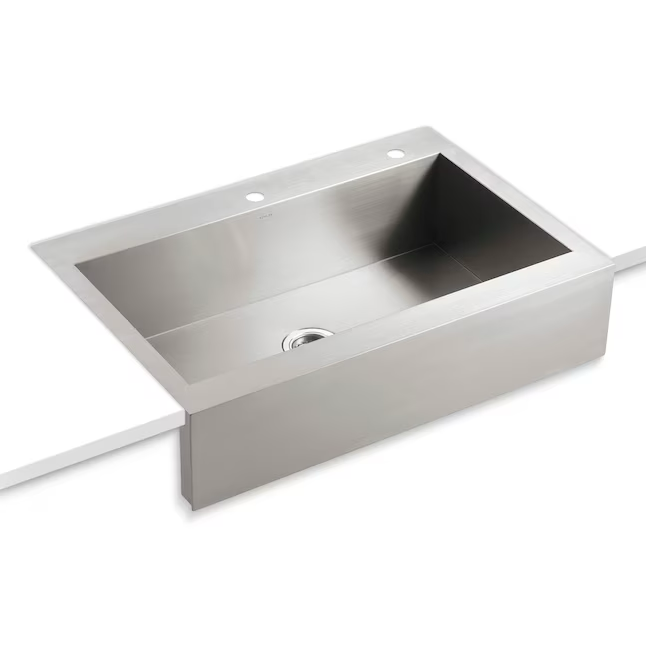 KOHLER Vault Farmhouse Delantal frontal Fregadero de cocina de 2 orificios de acero inoxidable de 35,75 x 24,31 pulgadas