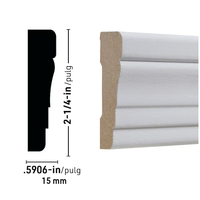 RELIABILT Carcasa MDF 3366 imprimada de 9/16 x 2-1/4 x 7 pies (paquete de 12)
